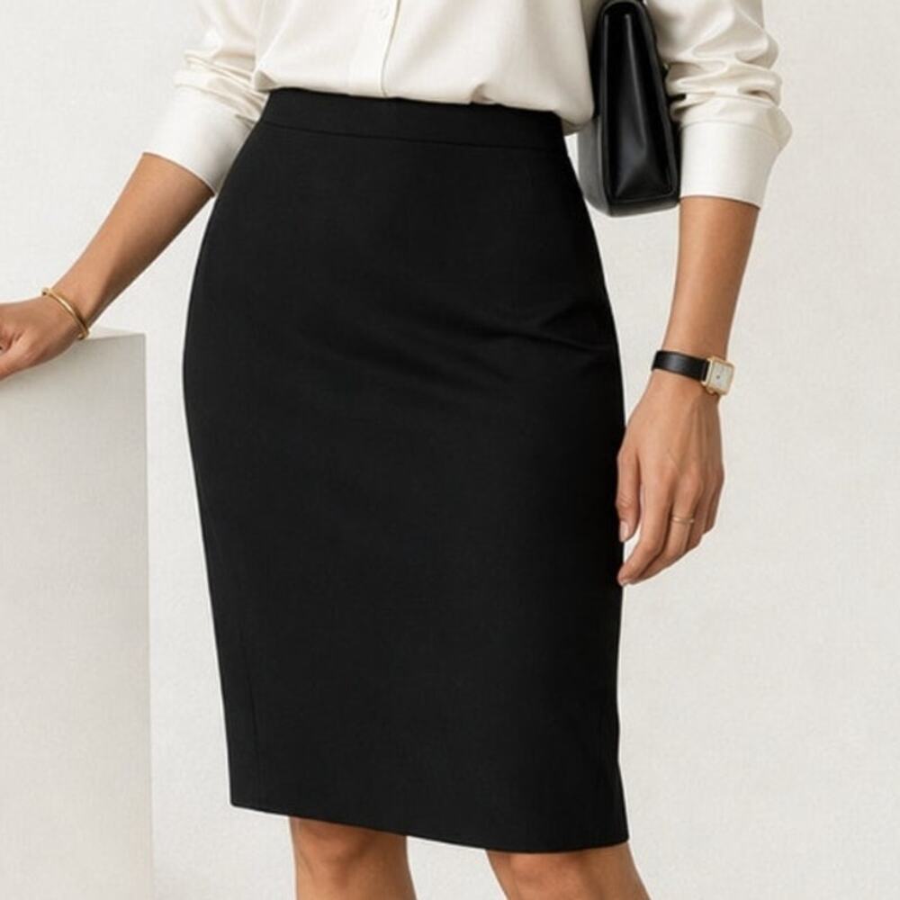 Lafayette 148 New York Pencil Skirt Black Virgin Wool 6 Quiet Luxury Minimalist